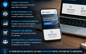 Un movil y un portátil donde aparecen los beneficios de invertir en una web profesional