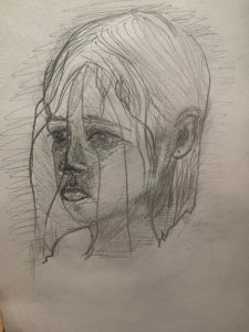 boceto de niña triste