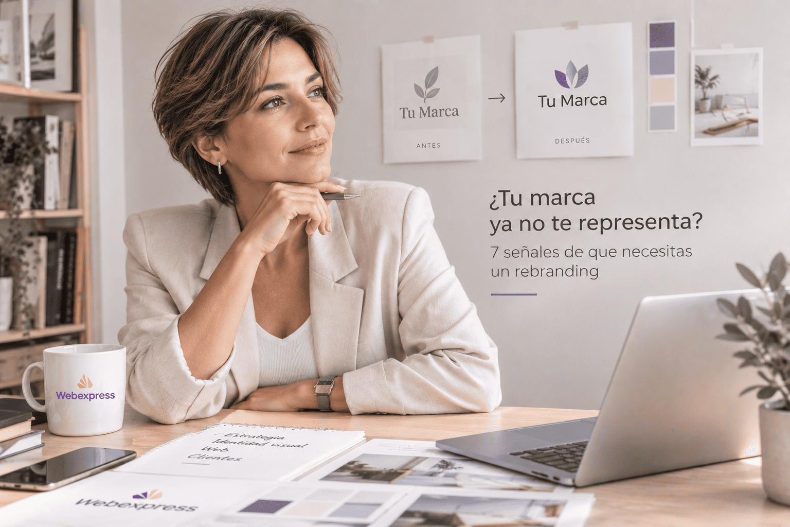 Una mujer adulta sentada en su despacho pensando